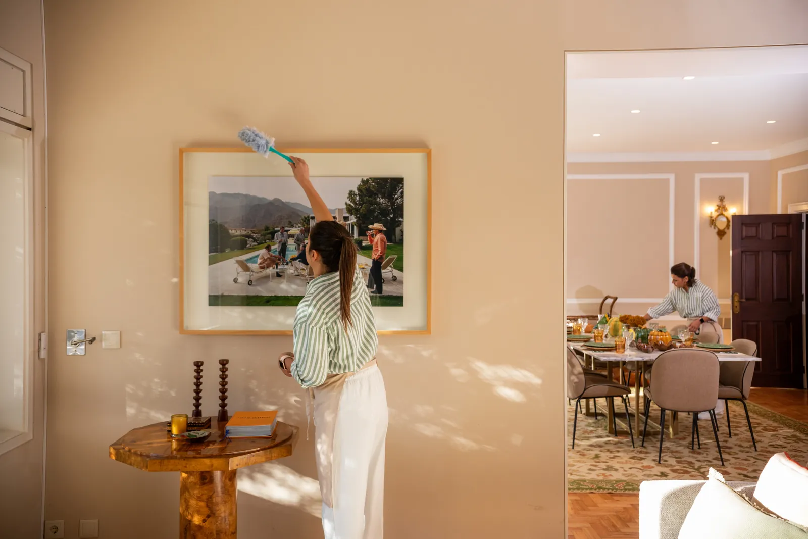 Portugal Active housekeeping team preparing a luxury private villa